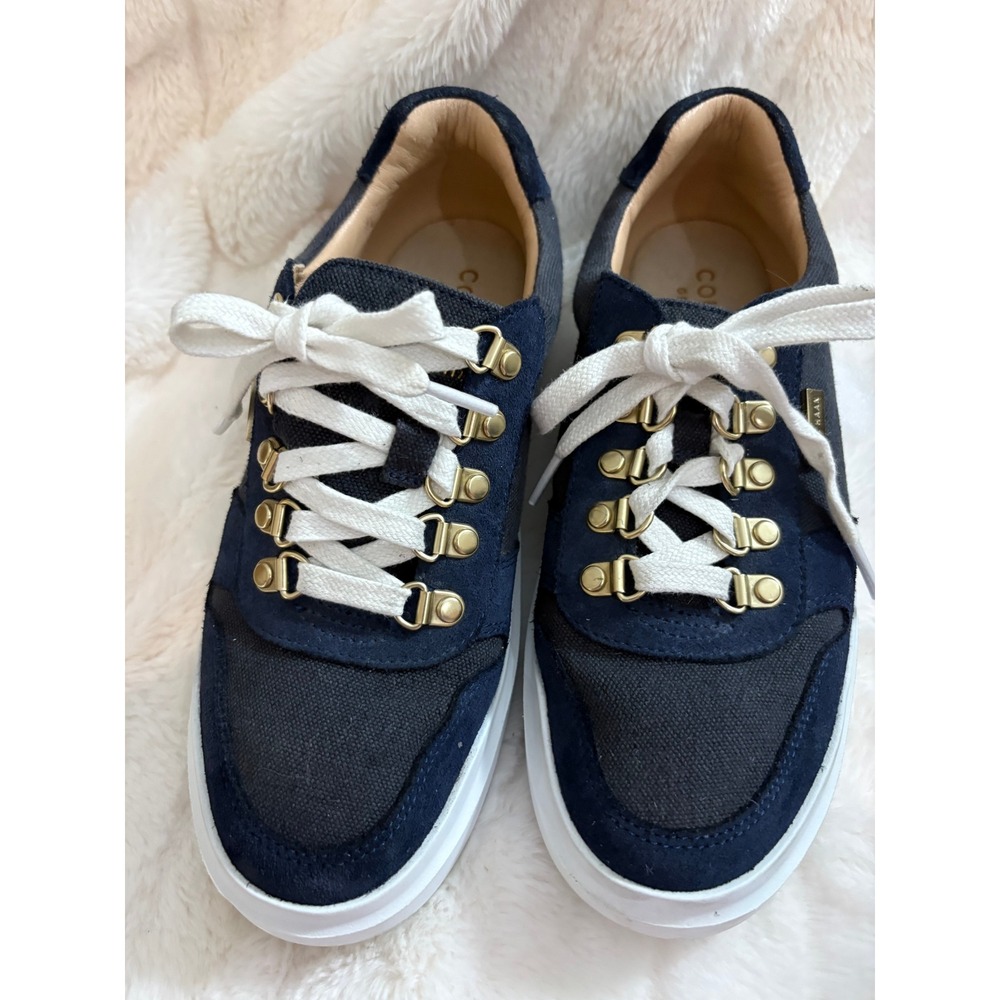 Cole Haan Grand Series Navy Canvas Suede Gold Hardware Sneakers Mens 11.5